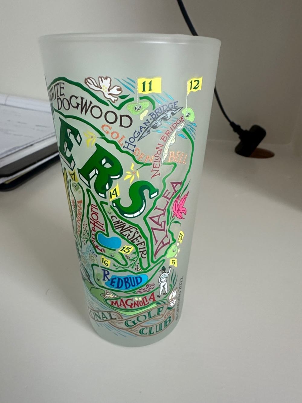Masters Tournament Souvenir Frosted Glass - Yellow & Green Design - Picture 2 of 3